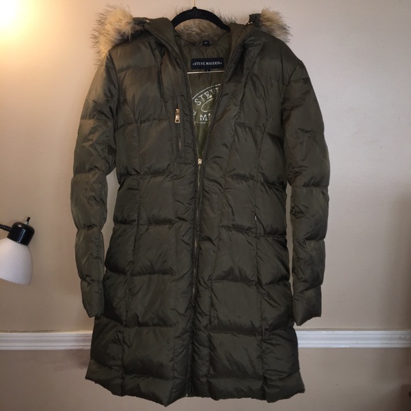 Steve Madden Jackets & Blazers - Steven Madden army green puffer coat fur hood